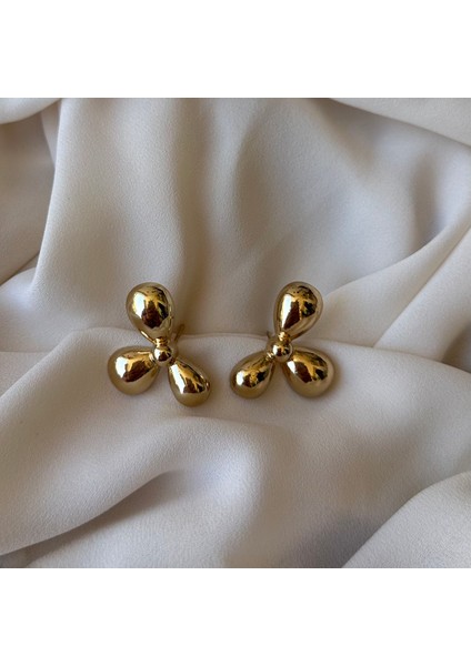 Gold Yarım Çiçek Bubble Küpe