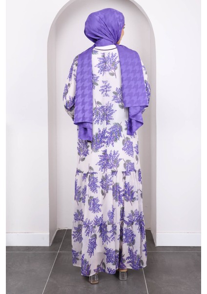 Mor Desenli Şifon Elbise fırsatları