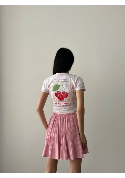 Renata Beyaz Renkli Kiraz Baskılı Kısa Kol Kadın Tshirt modelleri