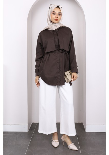 Kahverengi Pelerin Apoletli Kuşaklı Gömlek fiyatları