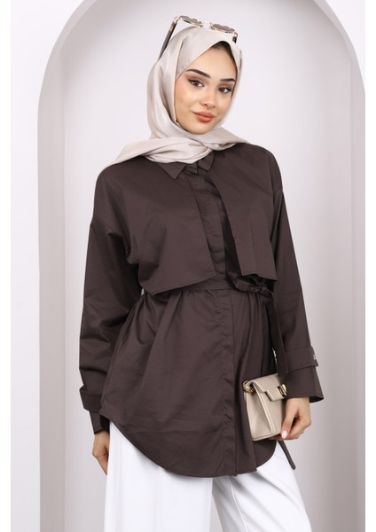 Kahverengi Pelerin Apoletli Kuşaklı Gömlek modelleri