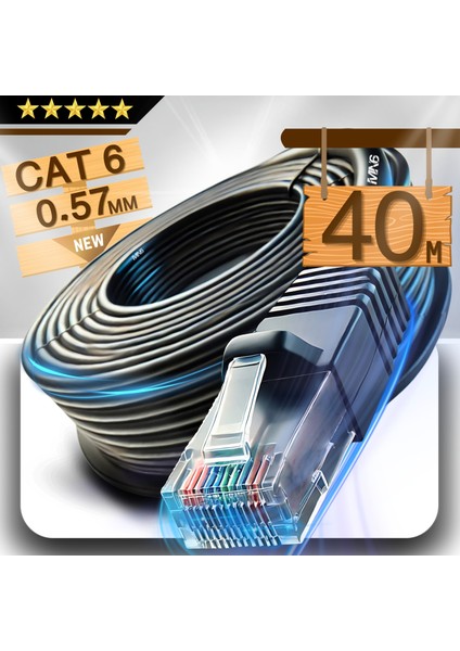 M107X 40 Metre Internet Kablosu/Cat6 23AWG Utp 0,57mm/İki Kat Korumalı/ethernet kablosu 40 metre/iç Dış Mekan uyumlu