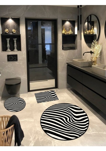 Zebra, Kaymaz, Taban 3'lü Banyo Halısı Set(100X100-60X60-40X60CM)