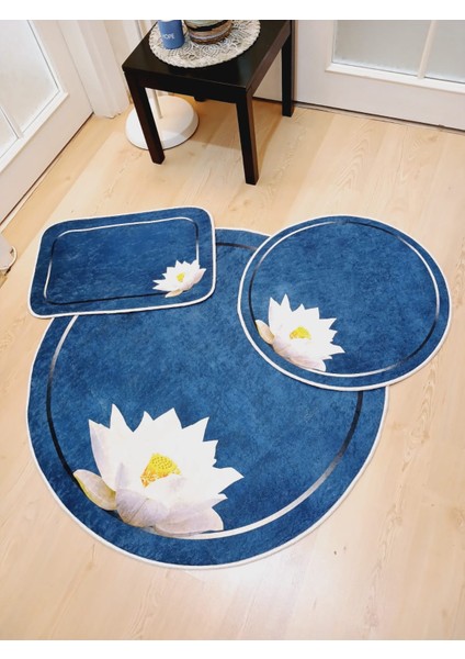 Manolya - Kaymaz, Dökülmez Taban Yuvarlak Banyo Halısı (100X100-60X60-40X60 CM 3'LÜ SET)