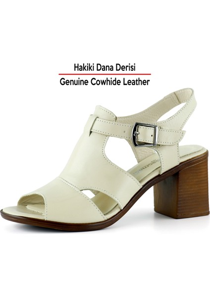 Svajone Bej Hakiki Deri Kesik Detaylı Tokalı Topuklu Sandalet fırsatları
