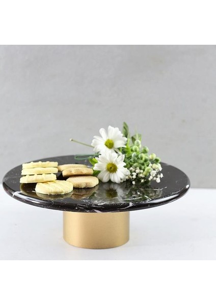 Akayev Mermer 25 cm Metal Ayaklı Siyah Yuvarlak Sunum Tabağı fiyatları