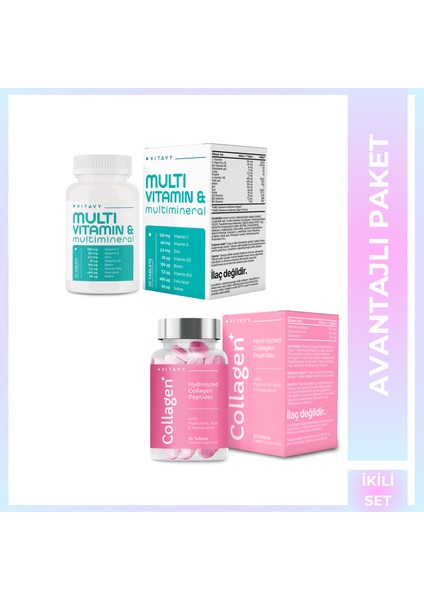 Collagen & Hyaluronic Acid & Resveratrol (1X30 Tablet) ve Multivitamin & Multimineral (1X30 Tablet)