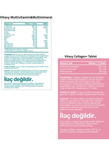 Collagen & Hyaluronic Acid & Resveratrol (1X30 Tablet) ve Multivitamin & Multimineral (1X30 Tablet)