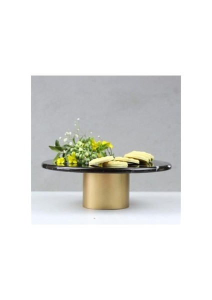 Akayev Mermer 28 cm Metal Ayaklı Siyah Yuvarlak Sunum Tabağı