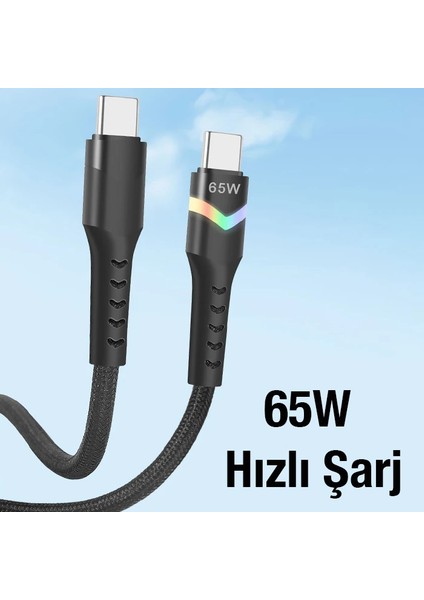 Ally LED Işıklı 65W Type-C To Type-C Hızlı Şarj Kablosu 1M-(1903) - MONAS4795-2608 fiyatları
