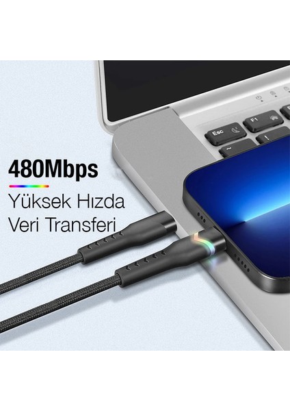Ally LED Işıklı 65W Type-C To Type-C Hızlı Şarj Kablosu 1M-(1903) - MONAS4795-2608 fırsatları