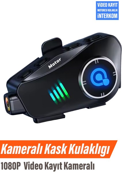 Intercom Motorcu Kask Kulaklık Bluetooth 1080P Kamera Kayıt 32GB Hafıza Kart Hediye Interkom Ipx6