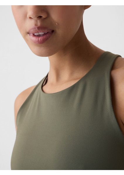 Kadın Haki Halter Yaka Crop Spor Üst fırsatları
