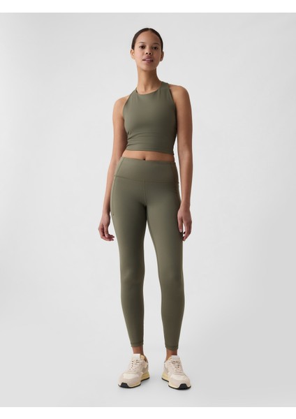 Kadın Haki Halter Yaka Crop Spor Üst indirimleri