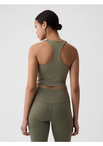 Kadın Haki Halter Yaka Crop Spor Üst