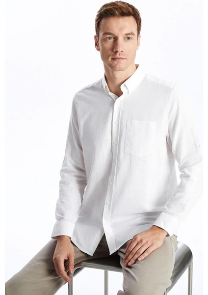 Lcwaıkıkı Classic Regular Fit Uzun Kollu Keten Karışımlı Erkek Gömlek (W5)