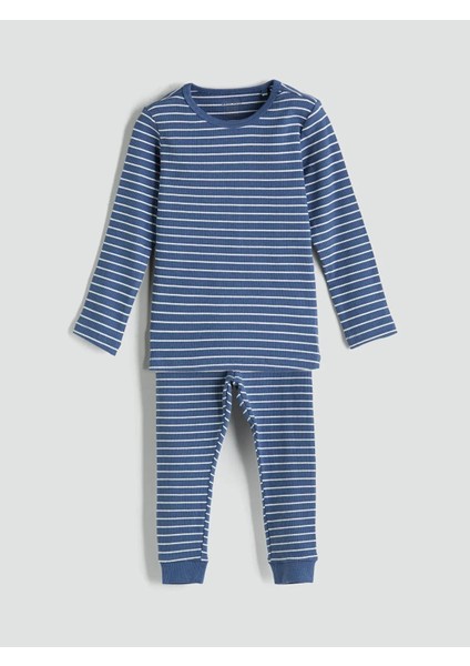 Lcw Baby Bisiklet Yaka Uzun Kollu Çizgili Erkek Bebek Pijama Takımı (W5)