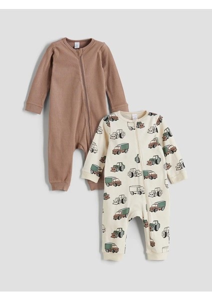 Lcw Baby Bisiklet Yaka Baskılı Erkek Bebek Tulum 2'li (W5)