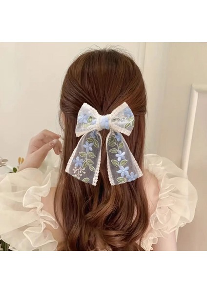 Vintage Fransız Dantel Fiyonk Klipsli Çiçek Desen Toka