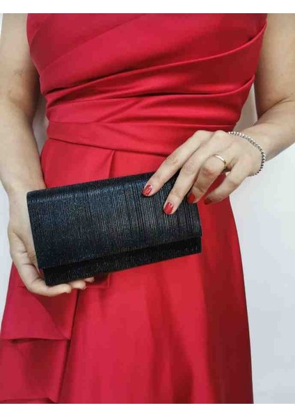 Eflanmoda Siyah Portföy ve Zincir Askılı Düğün Nişan Özel Gün Kadın Abiye Çantası
