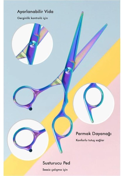 Rainbow Düz Saç Kesim Makası 6 Inç Ayarlanabilir Vidalı modelleri