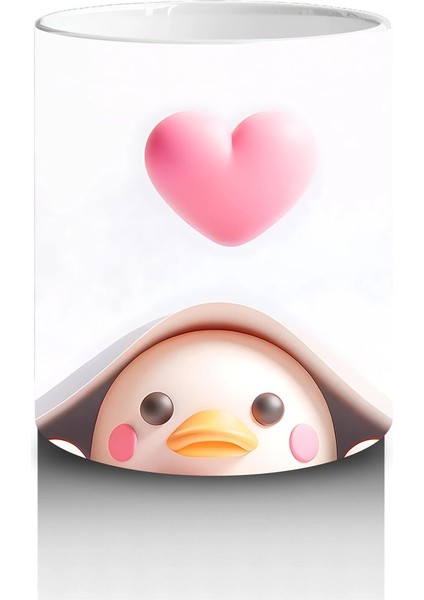 Pembe Kalpli Fon Üzerinden Bakan Sevimli Civciv - Baskılı Kahve Kupası fiyatları