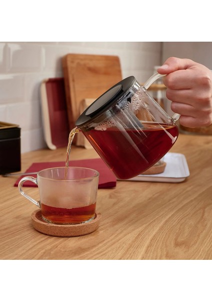 Süzgeçli Cam Demlik Hacim 0,6 Litre Şeffaf Bitki Çayı Demliği Yükseklik 10 cm Çaydanlık