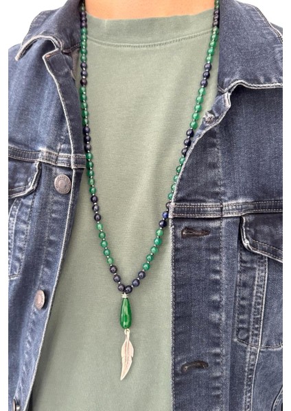 6 mm Lapis - Yeşil Akik & Ceyt (Jade) Doğaltaş Uzun Erkek Kolyesi 70-80 cm fiyatları