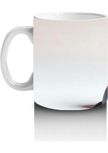 Pembe Kalpli Balonla Penguen Maskotu – Baskılı Kahve Kupası