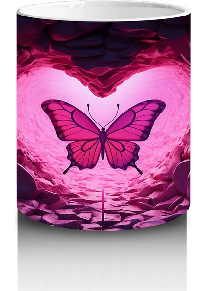 Taşlarla Çevrili Kalpli Kelebek – Baskılı Kahve Kupası fiyatları