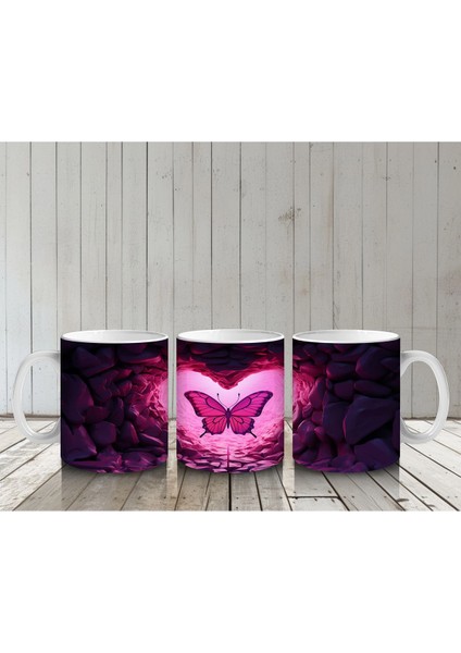 Taşlarla Çevrili Kalpli Kelebek – Baskılı Kahve Kupası indirimleri