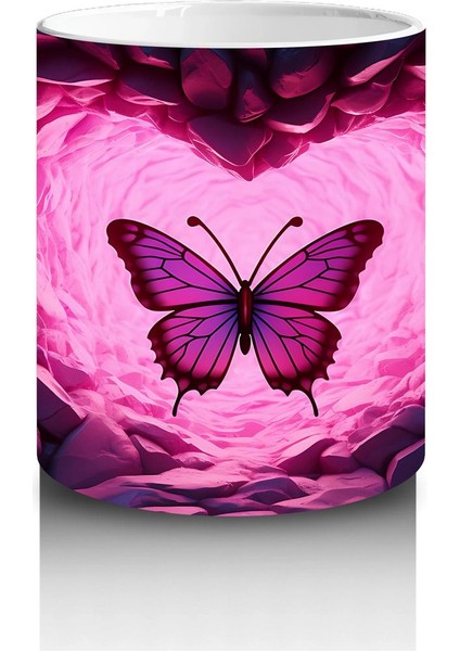 Kalpli Parıltılar Arasında Mor Kelebek - Baskılı Kahve Kupası fiyatları