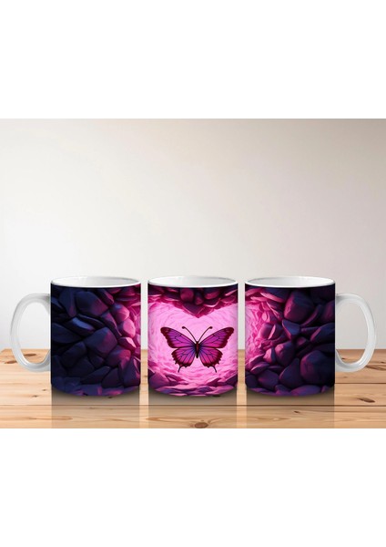 Kalpli Parıltılar Arasında Mor Kelebek - Baskılı Kahve Kupası fırsatları