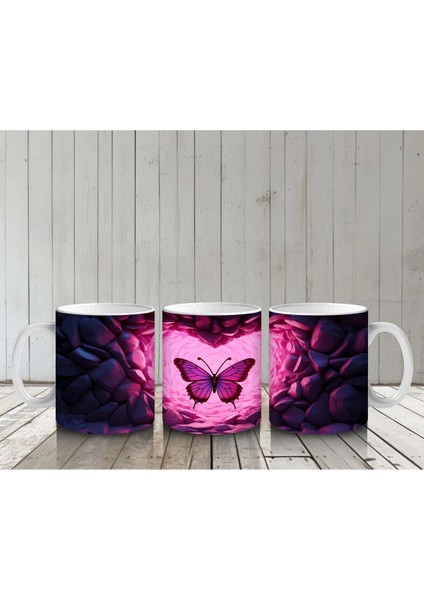 Kalpli Parıltılar Arasında Mor Kelebek - Baskılı Kahve Kupası indirimleri
