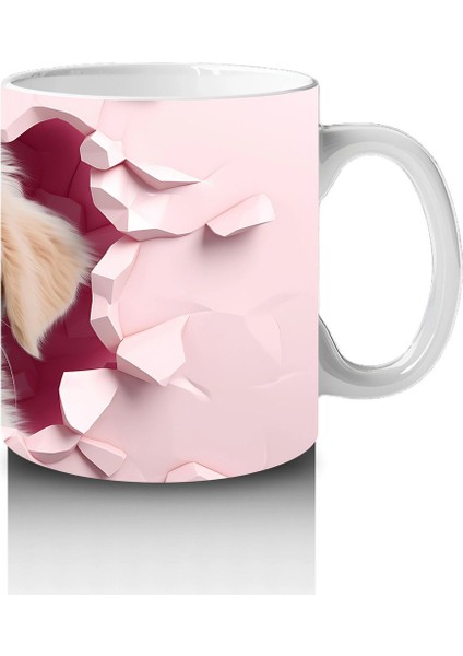 Pembe Kalp Duvarı Delen Sarı Köpek – Baskılı Kahve Kupası fiyatları