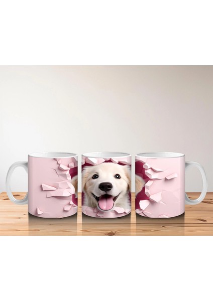 Pembe Kalp Duvarı Delen Sarı Köpek – Baskılı Kahve Kupası modelleri