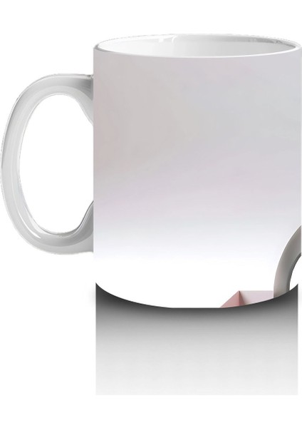 Kalp Figürlü Arka Plan Üzerinde Sevimli Penguen Yüzü - Baskılı Kahve Kupası