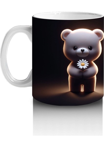 Çiçek Tutan Sevimli Ayıcık Figürü (Ön ve Arka Görünüm) - Baskılı Kahve Kupası fiyatları