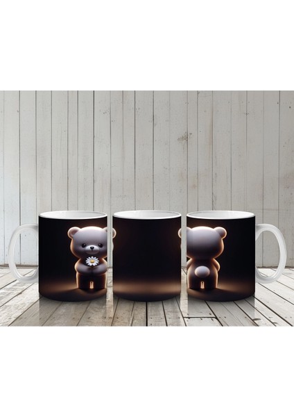 Çiçek Tutan Sevimli Ayıcık Figürü (Ön ve Arka Görünüm) - Baskılı Kahve Kupası indirimleri