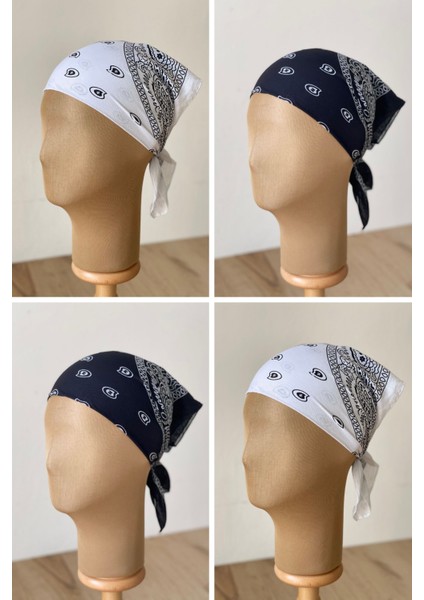 %100 Pamuklu Klasik Desen Unisex 4lü Bandana Seti Renkli Bandana Etnik Desenli Bandana