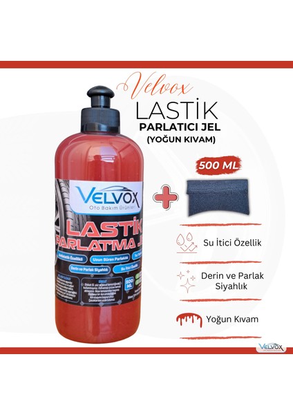 Lastik Parlatıcı Jel 500 ml (YOĞUN KIVAM) Uygulama Sünger Hediye, Lastik Parlatma, Lastik Temizleme