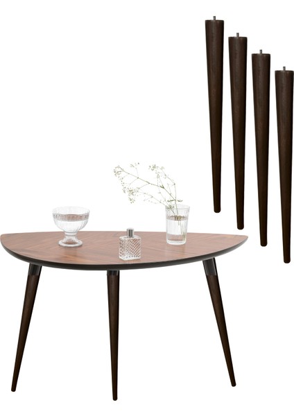 44 cm Koyu Meşe Konik Ahşap Mobilya Ayağı – 4’lü Set | Masa, Sandalye, Sehpa Uyumlu | Montaj Aparatları Dahil