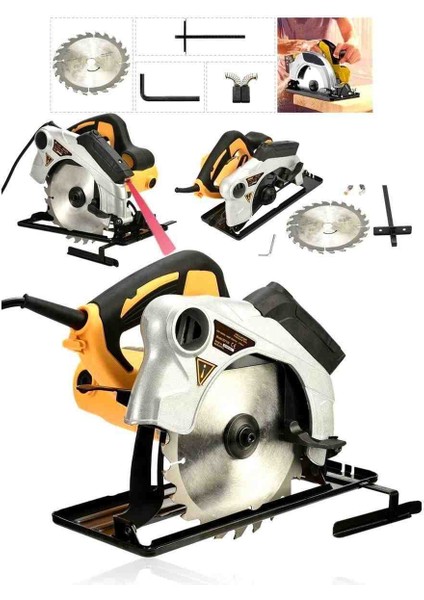 İyisi Yok 185 mm Lazerli Sunta Kesme Elektrikli Daire Testere Sarı 1400-3000W