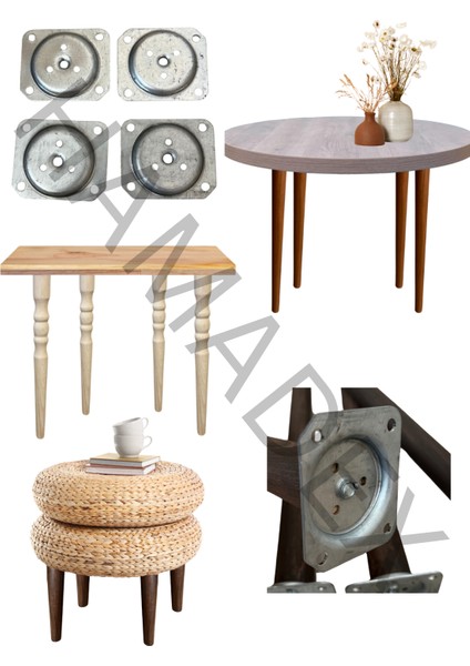 4’lü Düz Metal Bağlantı Aparatı – M8 Vida Girişli | Masa, Sandalye, Sehpa Uyumlu Montaj Seti modelleri