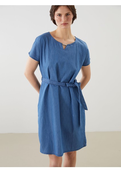 Yeni Sezon Bisiklet Yaka Mini Jean Elbise - S5JY15Z8