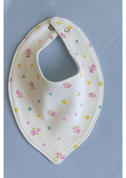 Renkli Çiçek Desenli Üçgen Bebek Önlüğü - Çıtçıtlı
