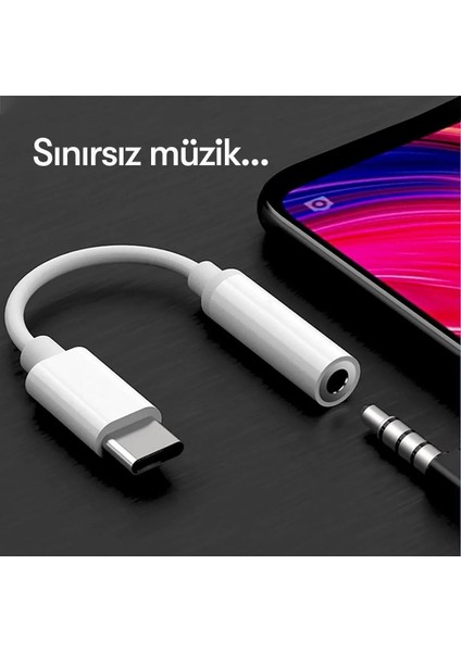 Premium Kaliteli Tak Çalıştır Type-C To Aux 3.5mm Kulaklık Jak Dönüştürücü Kırılmaz Hasır Örgü Kablo
