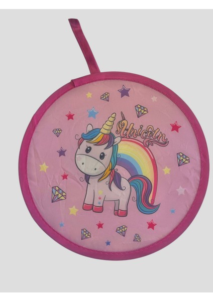 20 cm Unicorn Desenli Hafızalı telli Katlanabilir Yuvarlak Yelpaze