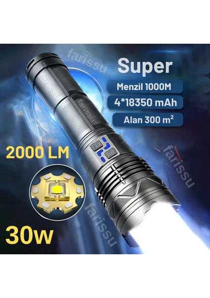 Çinli Kız Süper Parlak 30W LED El Feneri - 2000 Lümen, 1000 Metre Menzil ve Powerbank Özelliği