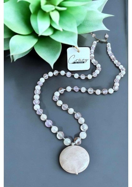 Lavender Amethyst & Rose Quartz Doğaltaş Uzun Kadın Kolyesi 60-70 cm